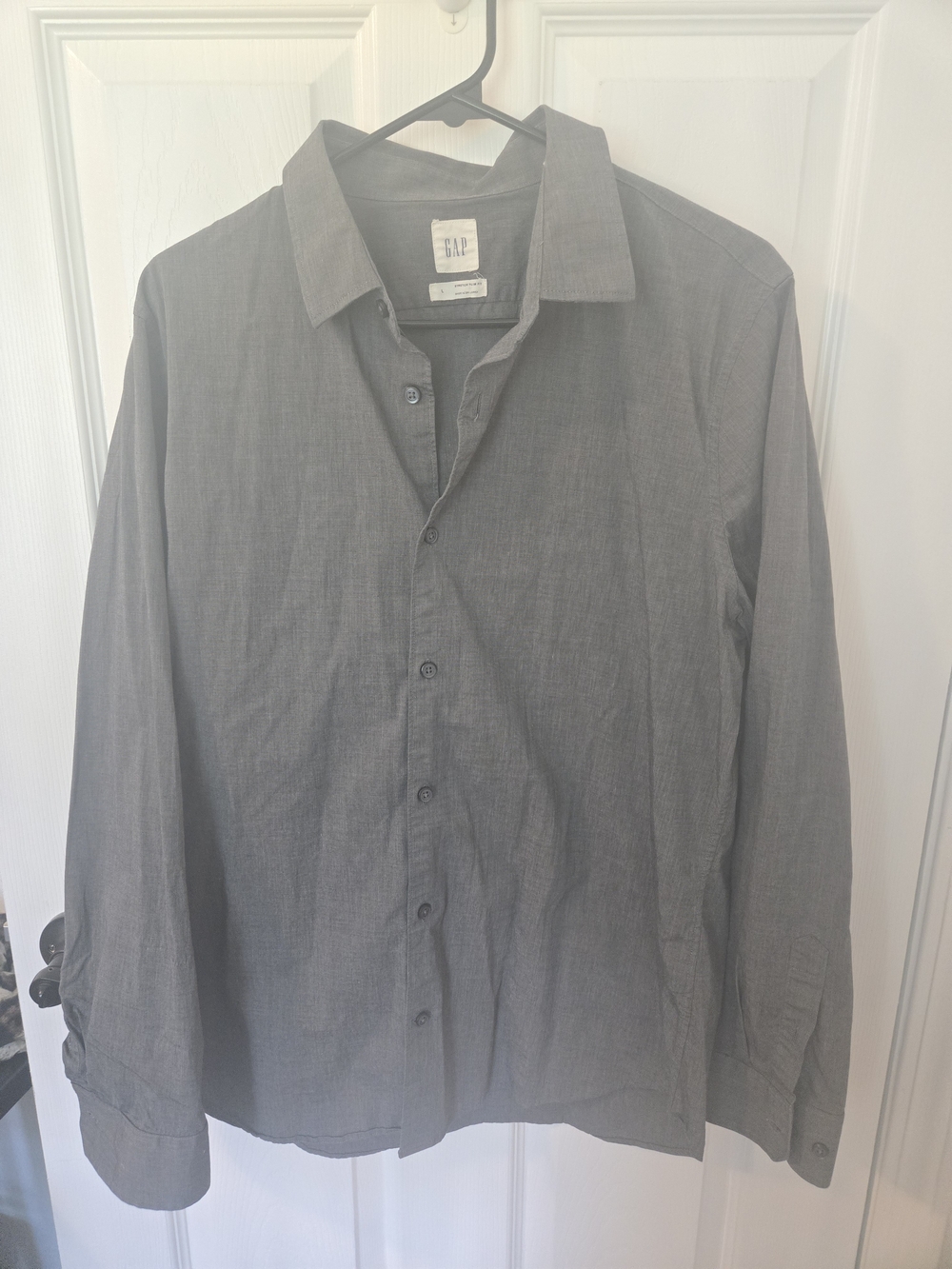 GAP Men's Stretch Slim Fit Long-Sleeve Gray Button-Up Shirt Size LARGE